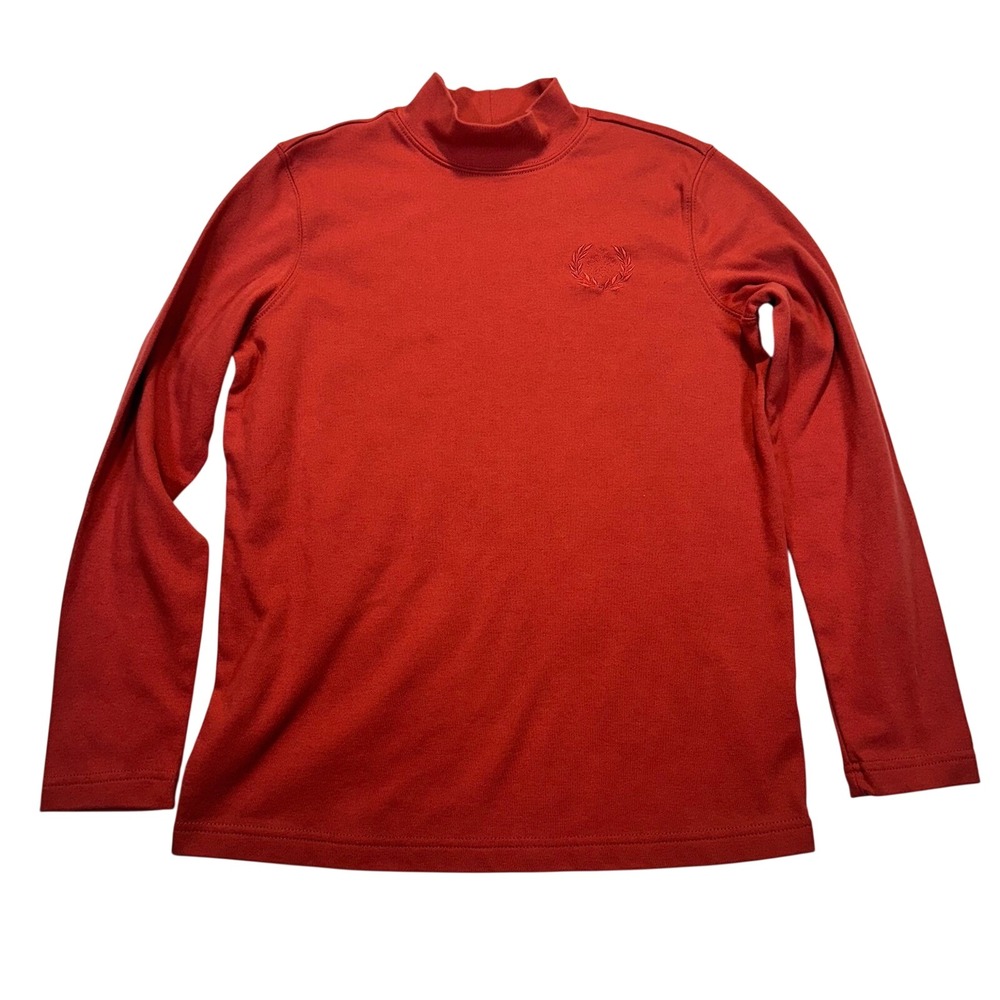 Blair Womens Red Mock Neck Long Sleeve Top Embroidered Crest Size Small 0521